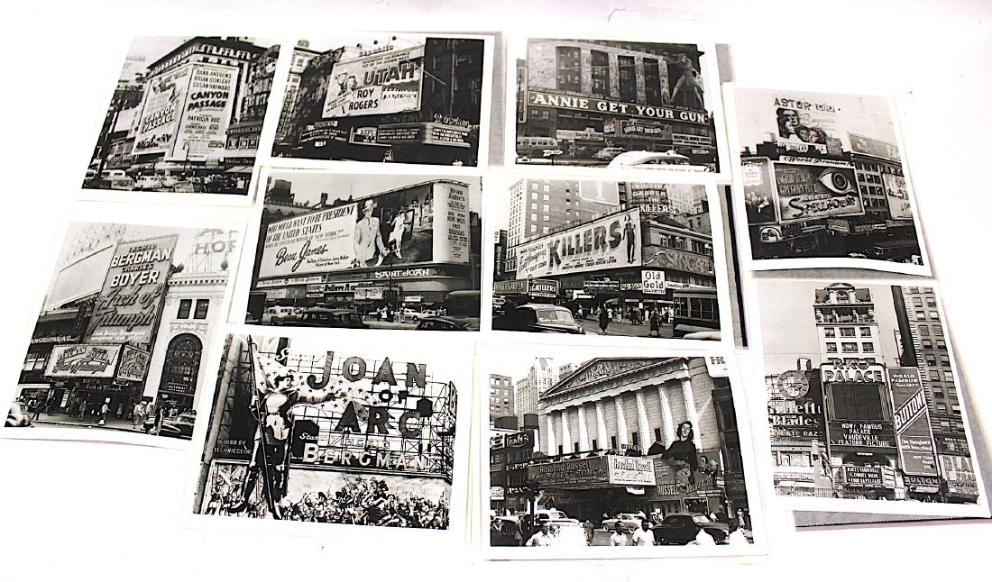 Photographs of Renowned Theatres /Renowned Performances: Republic Theatre with Roy Rogers Utah on the marquee; Theatre with Canyon Passage ; Astor Theatre with Spellbound; Theatre with Annie Get Your Gun; Winter Garden with The Killers; Bergman Theatre with