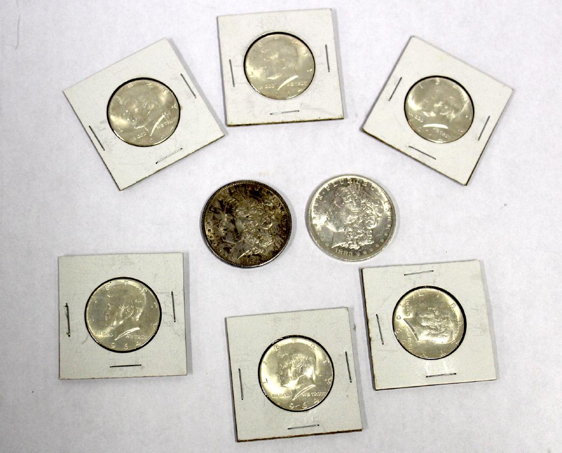 U. S. Silver dollars (2) & Kennedy Half Dollars (6) (1 of 3)