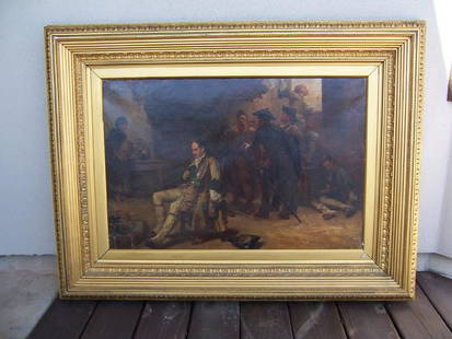 R.A. Hillingford Oil. Sgd (1828-1904): Historical oil painting on canvas by Robert Alexander Hillingford (1828-1904) entitled "Charles X of Sweden after the Battle of Pultova." Signed lower right "R. Hillingford". Inscribed on the back on