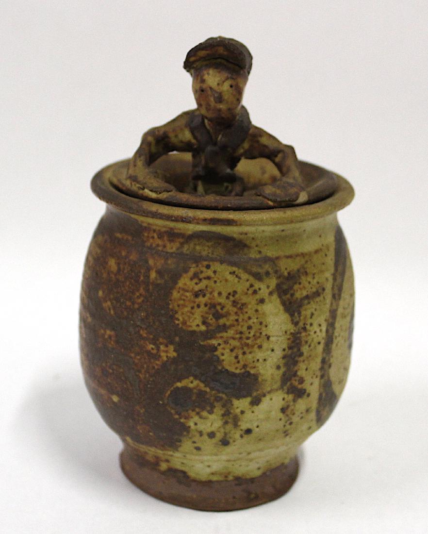 Studio Pottery Covered Jar with Figure (1 of 4)