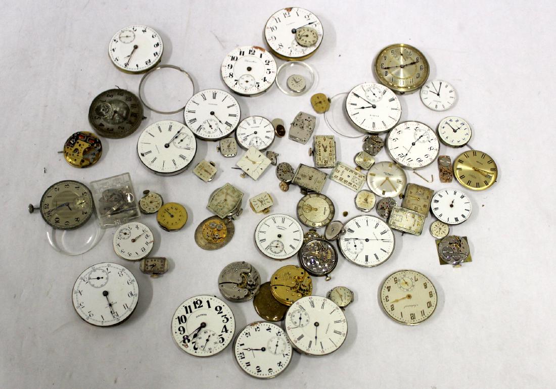 Vintage Watch Movements. (50): Various makers. Various movements inc. mechanical Various sizes Includes Longines; Wittnauer, Baume Mercer, Movado , Elgin, Bulova , Jules Jurgensen with Mother iof Pearl face. An excellent opportunit