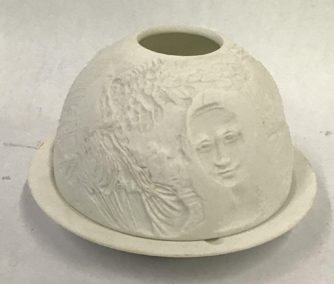 Limoges Candleholder. Dome on Saucer Base: When lit Mona Lisa and Venus appear in an Italian setting. Marked Bernardaud