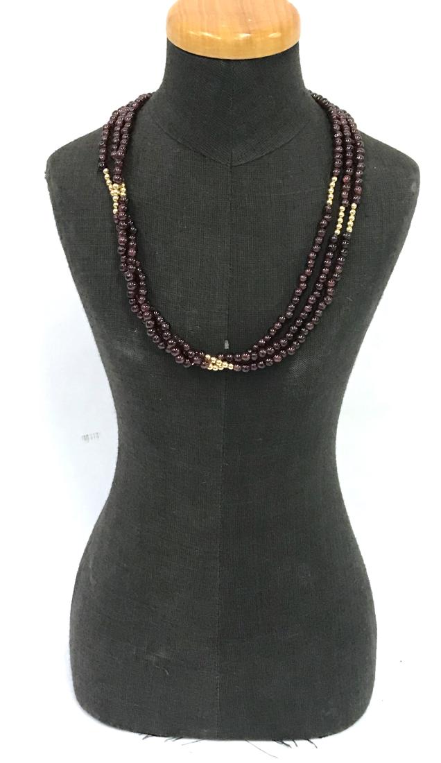 14K Gold and Garnet Triple Strand Bead Necklace (1 of 2)