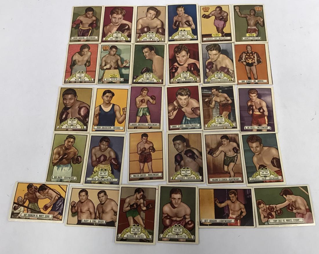 1951 Topps Ringside Cards. 30 in the lot,: La Motta, Zale, Walcott, Baer, Robinson, Braddock, Conn included in the lot