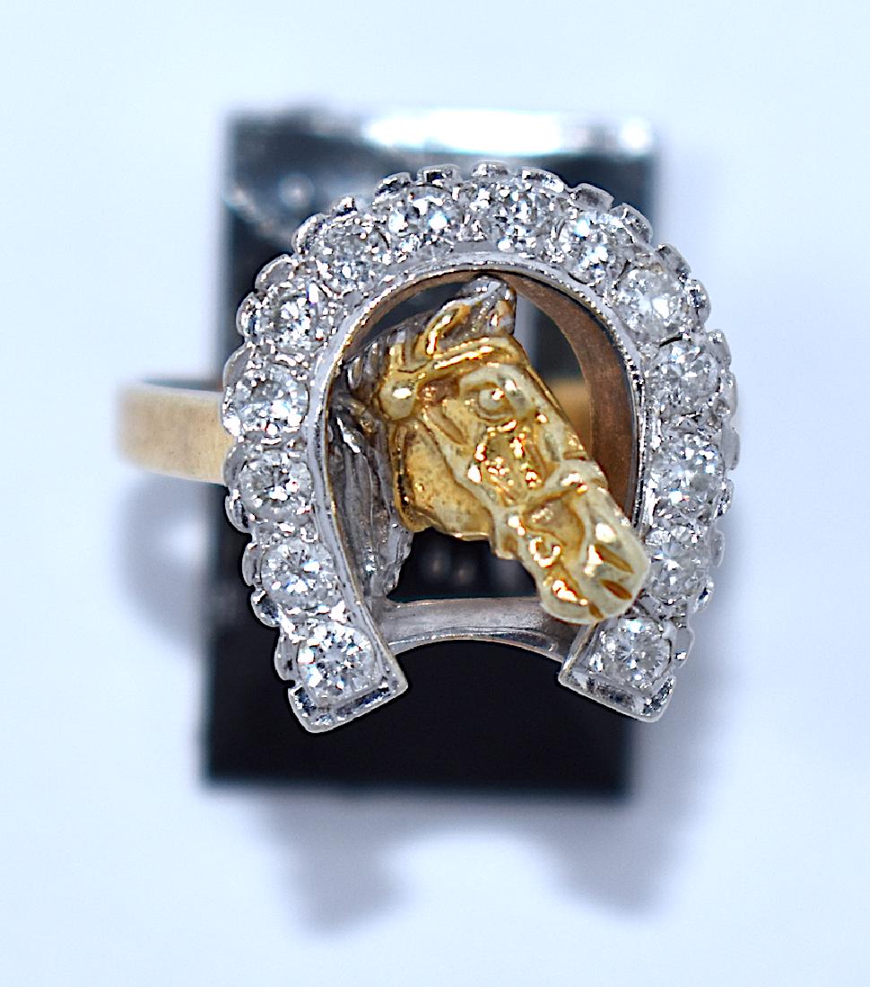 Diamond and 14K Gold Horseshoe & Horse Ring