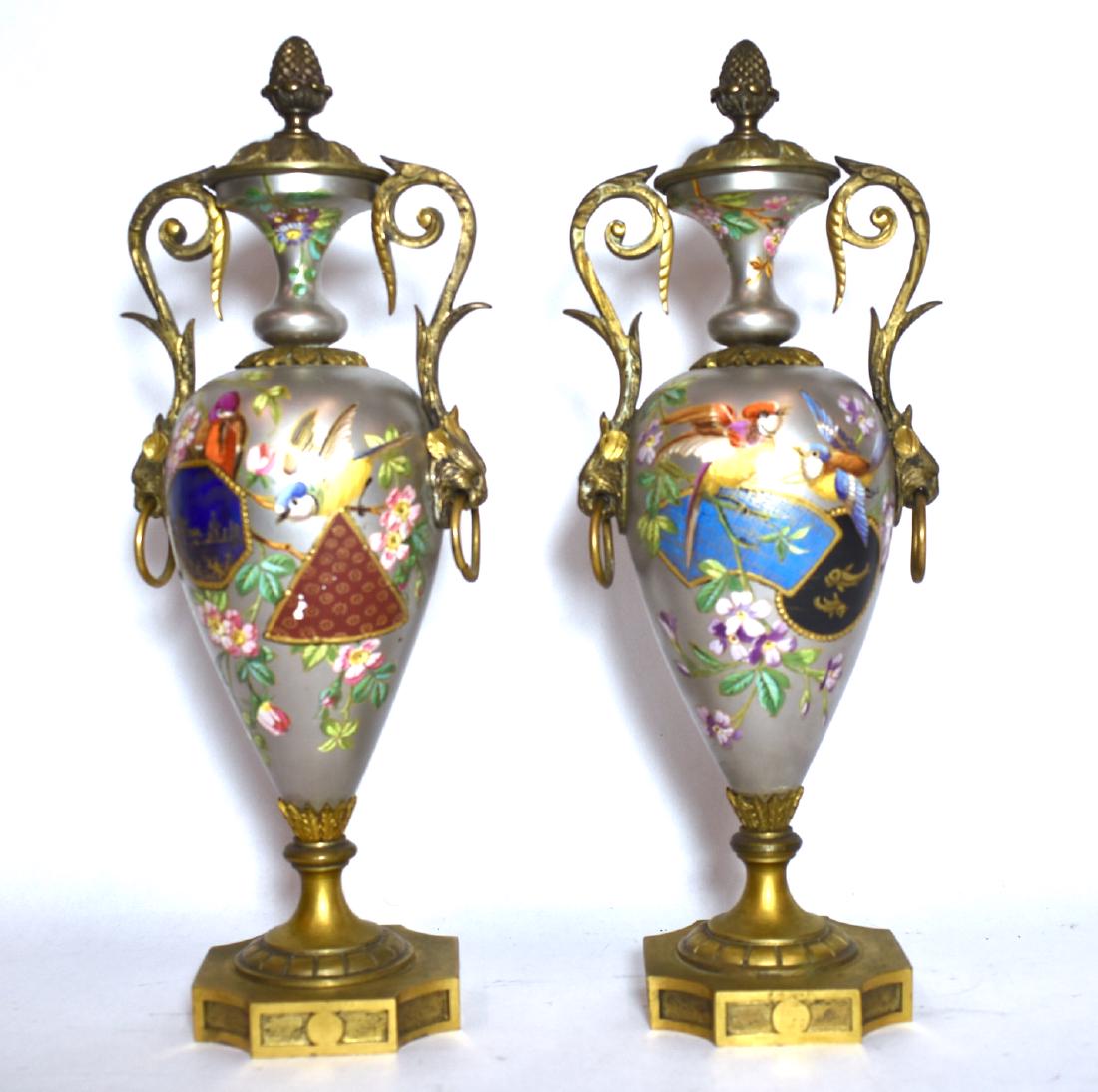 Pr. Bronze and Enameled Mantle Urns (1 of 15)