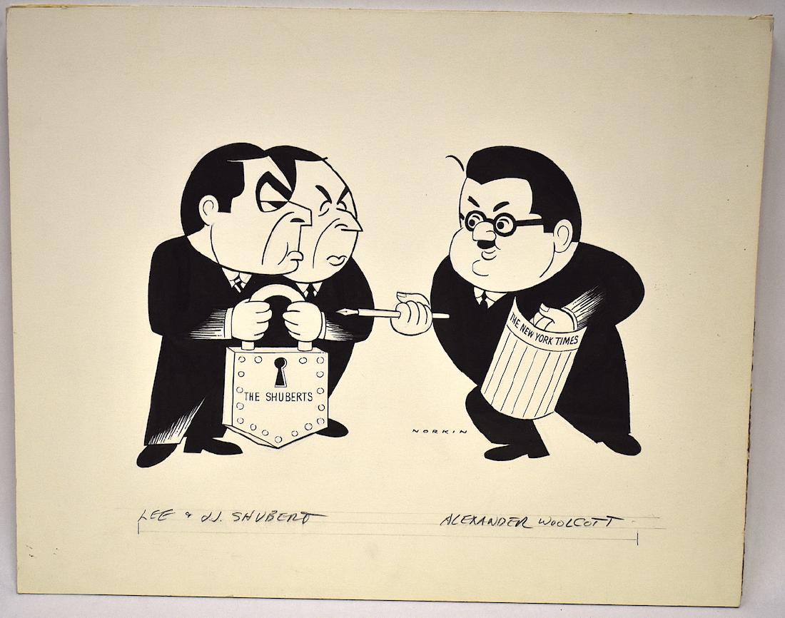 Sam Norkin Original Illustration. Signed.: Lee and JJ Shubert. Alexander Woolcott. 12 X 15