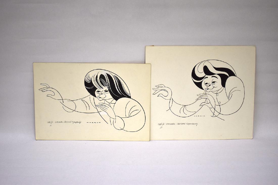 Sam Norkin Original Illustrations Signed. (2): Seiji Ozawa. Boston Sympnony 10 1/2" X 16" and 13 x 15"