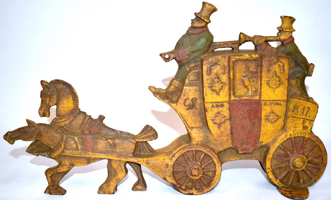 Antique Cast Iron Horse Drawn Carriage Door Stop: 7"H. x 12 1/4"W.