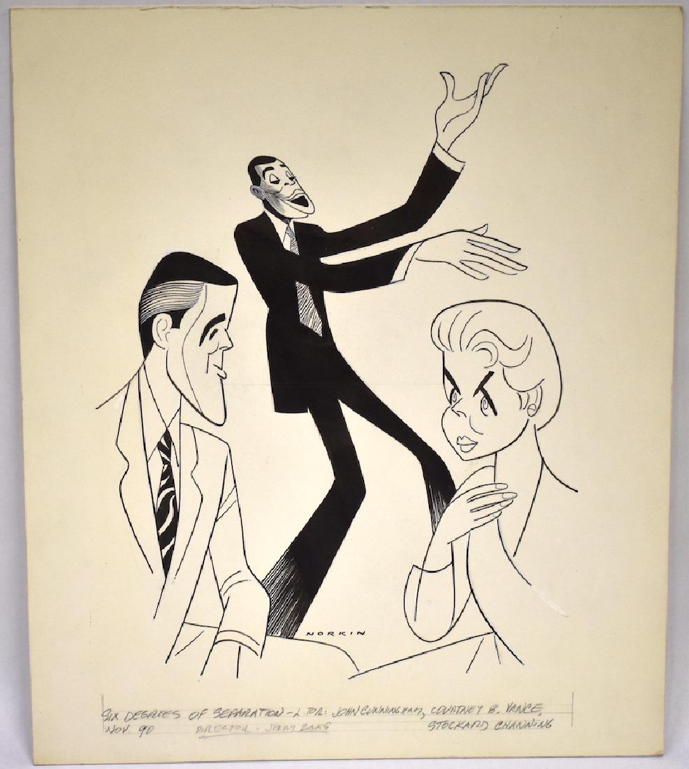 Sam Norkin Original Illustration. Signed: Six Degrees of Separation. John Cunningham, Courney B. Vance, Stockard Channing. 17 1/4" x 15"W