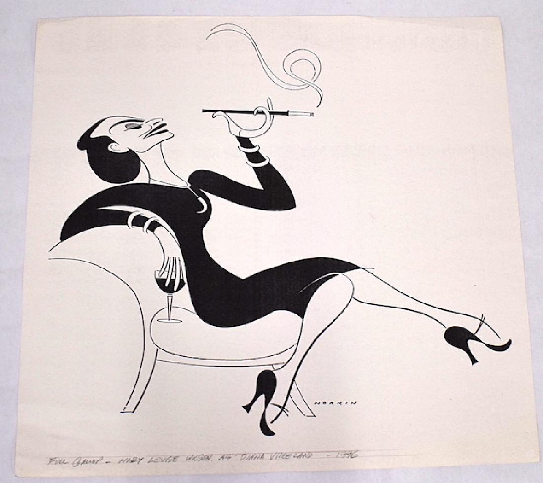 Sam Norkin Illustration. Sgd. Diana Vreeland: Full Gallop. Mary Louis Wilson as Diana Vreeland. 1996 17 1/2" x 18 1/2"