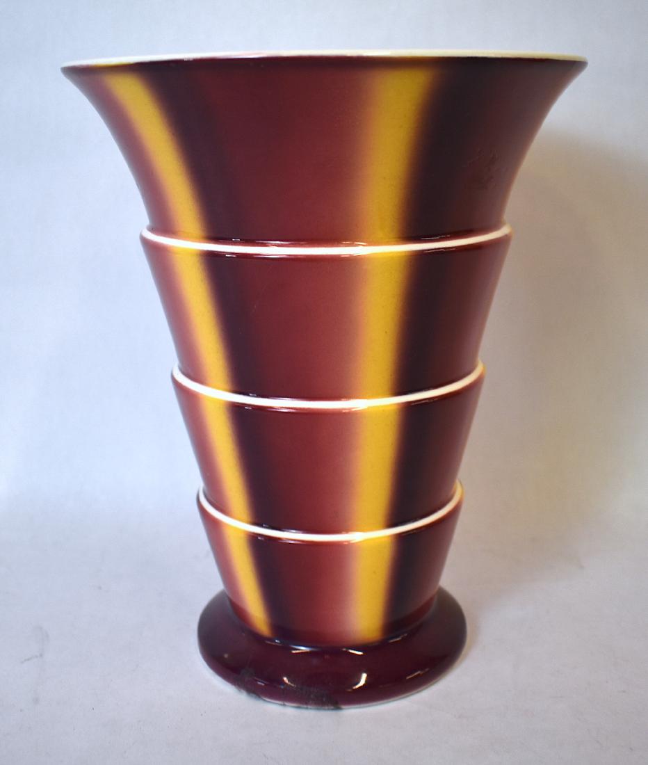 Sprtizdekor Art Deco Villeroy & Bach Vase. C. 1930: Flaring Spritzdekor Art Deco Villeroy and Boch Vase. Marked at the bottom 573 Also numbered 2736A Villeroy and Bach.9 1/4"H. 7 1/2"W.