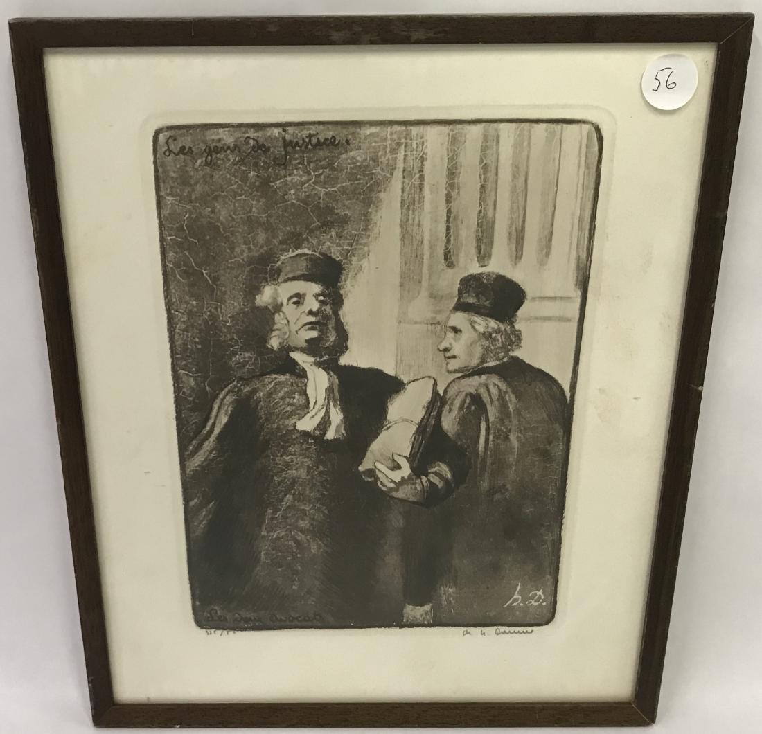 Honore Daumier. Engraving. Two Barristers Sgd: Honore Daumier. French (1808-1879) Limited Edition Engraving. "Two Barristers" . Signed by the artist and numbered 215/500. Framed. 11" x 8"