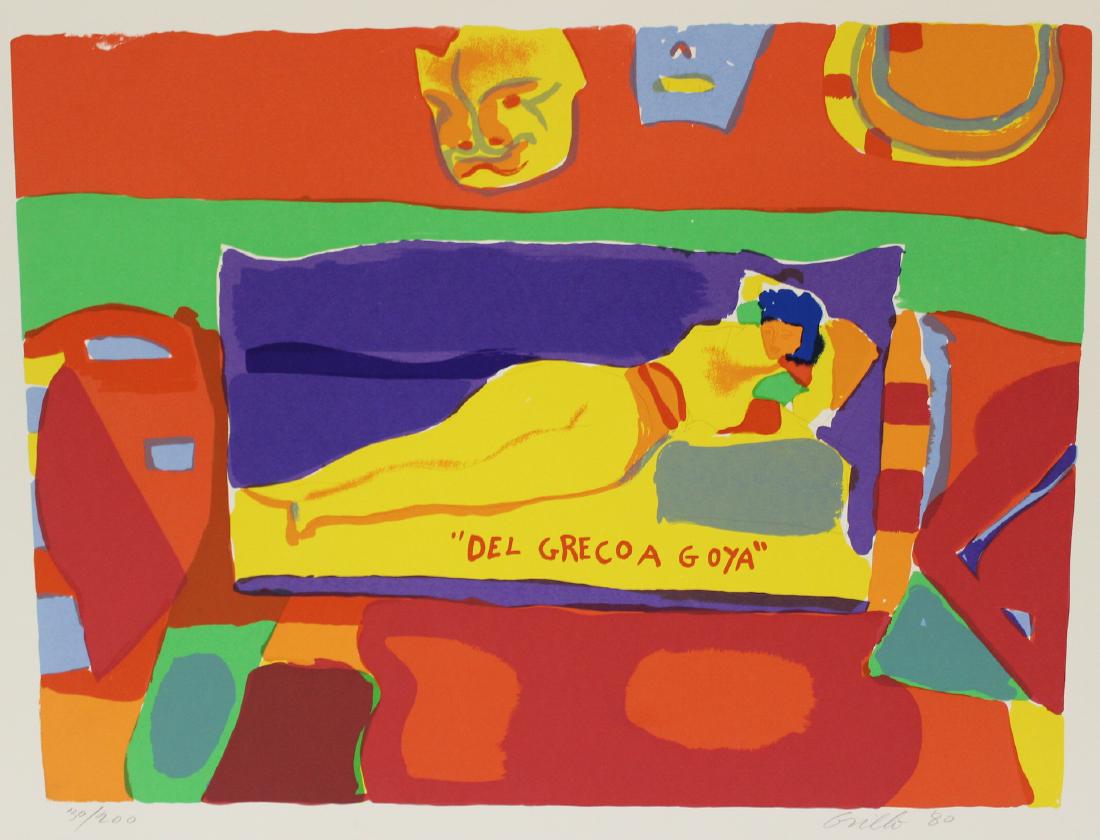 Jon Grillo Lithograph "Del Grecoa Goya": Entitled "Del Grecoa Goya". Signed Lower Right Grillo and dated '80. Numbered 30/200. 26"H. x 33"W.
