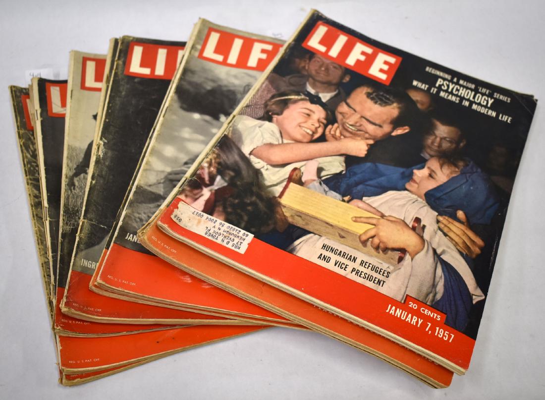 Life Magazines. 1939; 1940's; and 1957. (10): 9/43, Jap Hunters; 9/39 Benito Mussolini; 7/43 America's Combat Dead; 3/42 Shirley Temple Grows Up; 11/45 Ingrid Bergman; 12/45 Spencer Tracy; 6/47 Jane Greer; 9/41 Lord Montbatten; 11/41 U.S.A.'s Wes