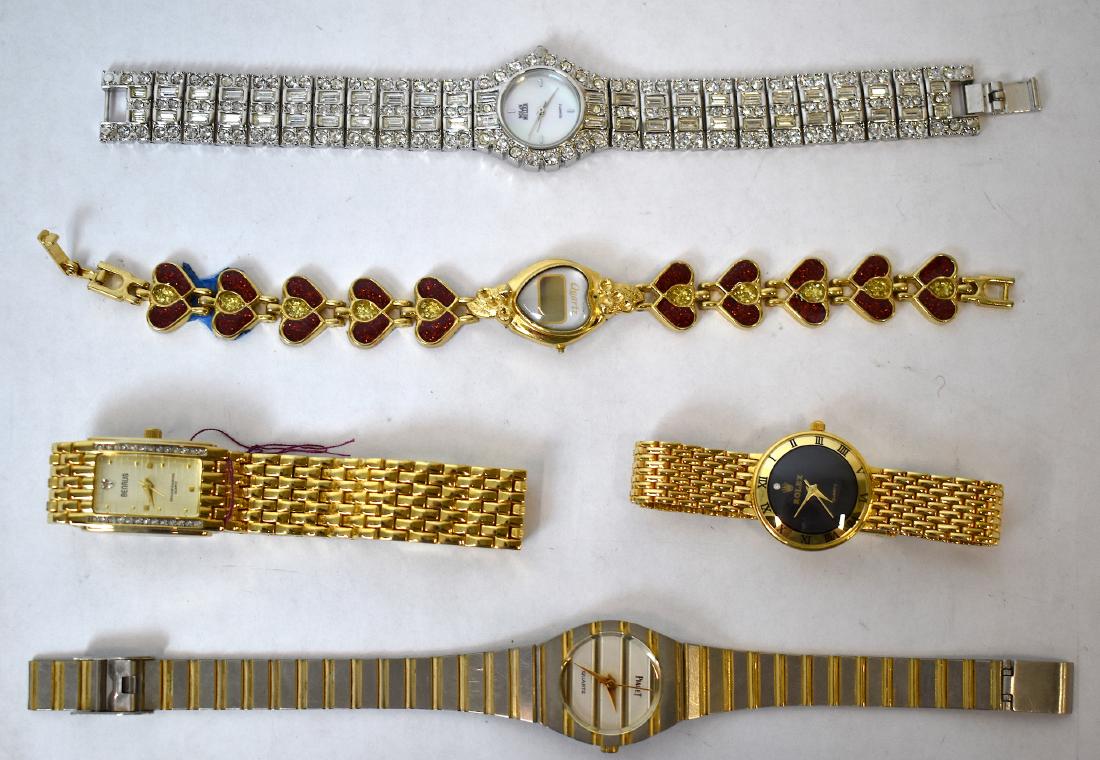 Ladies Bracelet Wristwatches (5): One marked Piaget, one marked Rolex, one Manhattan, one Benrus, one Nolan Miller Five in the lot.