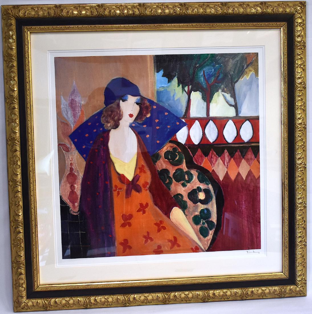 Itzchak Tarkay. Lithograph. Indigo Chapeau.: Serial lithograph. Signed lower rgt in pencil Tarkay Numbered 1/1. 26" H. x 26"W. Overall size 38" H. x 38"W.