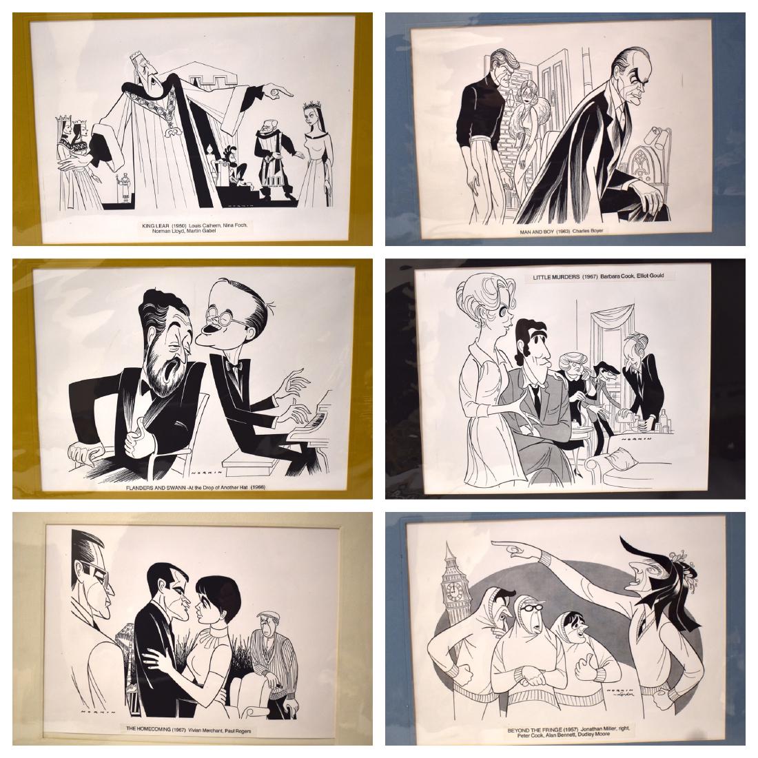 Sam Norkin Exhibition Pieces (6): The Home Coming, 1967, Vivian Merchant and Paul Rogers; Man and Boy, 1963, Charles Boyer; Beyond the Fringe, 1957, Jonathan Miller; Little Murders, 1967, Barbara Cook, Elliot Gould; Flanders and Swann