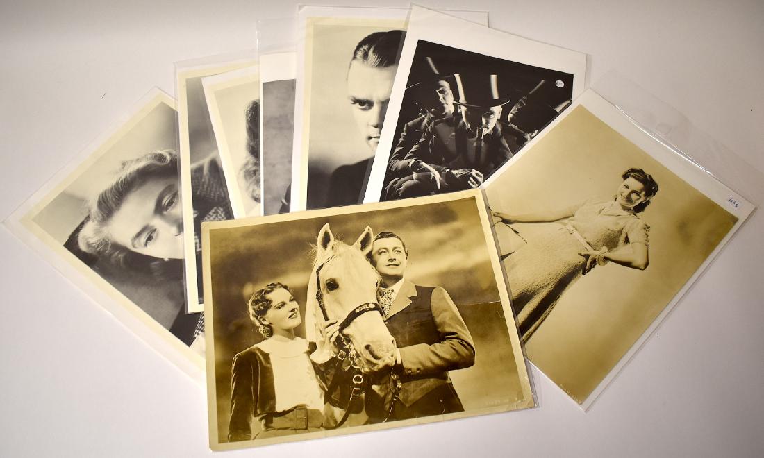 Vintage Photos of Stars (8): Shrink Wraped and ready for frames. One Vintage Maureen O Hara, with backstamp 10 1/2 X 13 1/2. Vintage Still From "Florian" with Helen Gilbert and Robert Young, 11X14. Two James Cagney Potraits. Kath