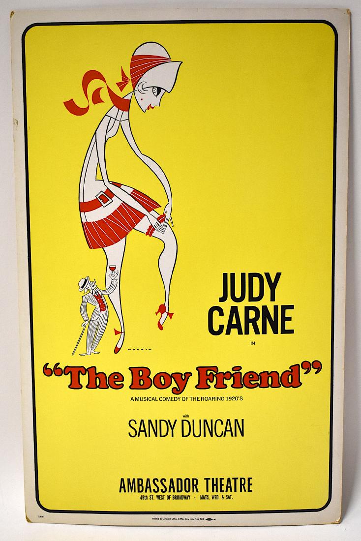 The Boy Friend Poster. Judy Carne. Drawn by Norkin: Poster for The Boyfriend with Judy Carne at the Ambassador Theatre, New York City. With the illustration by Sam Norkin. Sgd. Norkin beneath the figure.