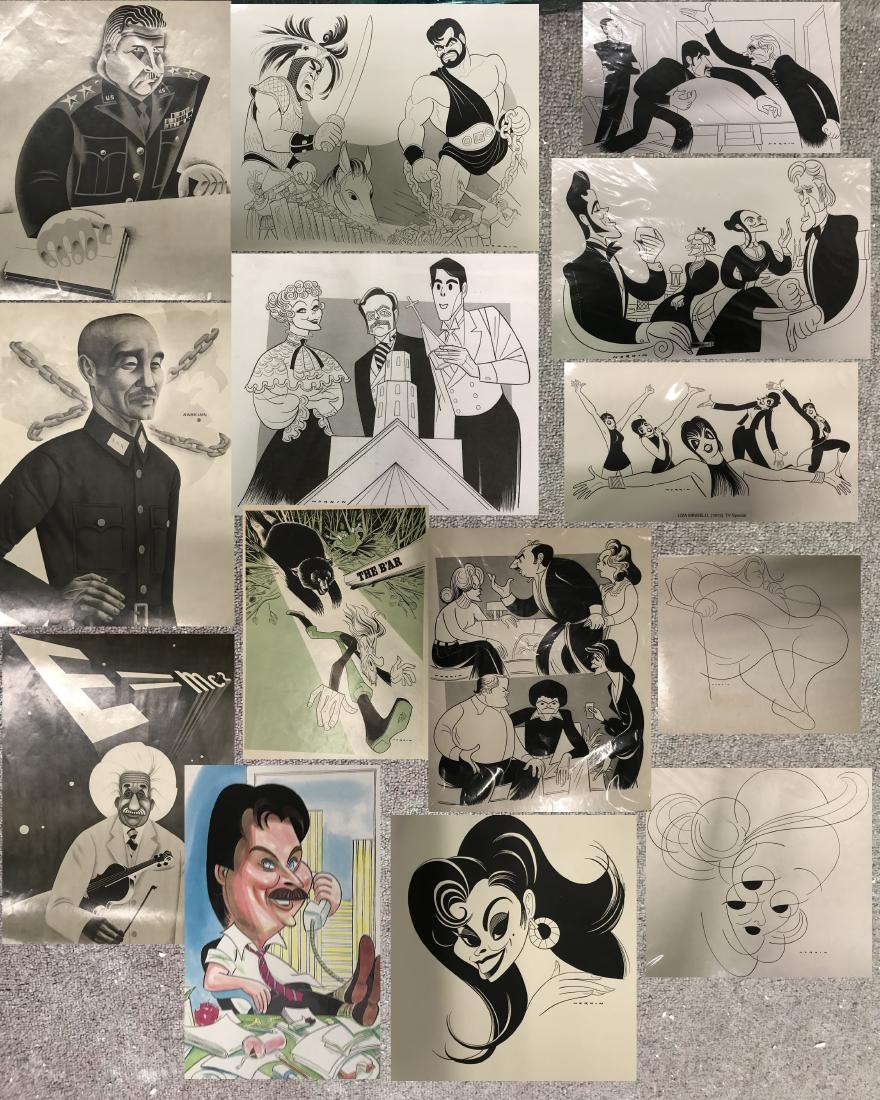 Sam Norkin Prints from Original Drawings (15): Includes Hercules, George C. Scott in 1977 Grey Fox; Art-Victor Garber, Alfred Molina, Alan Alda (1998); Liza Minnelli (1973); The Heiress (1997); The Elephant Man, Nat'l Tour, 1979-1981 ; Bette Davis