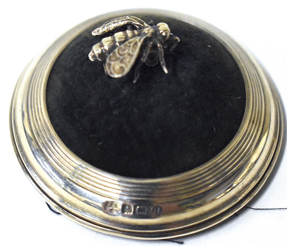 English Sterling Pin Cushion. Sterling Bee Pin: 2 1/4"D