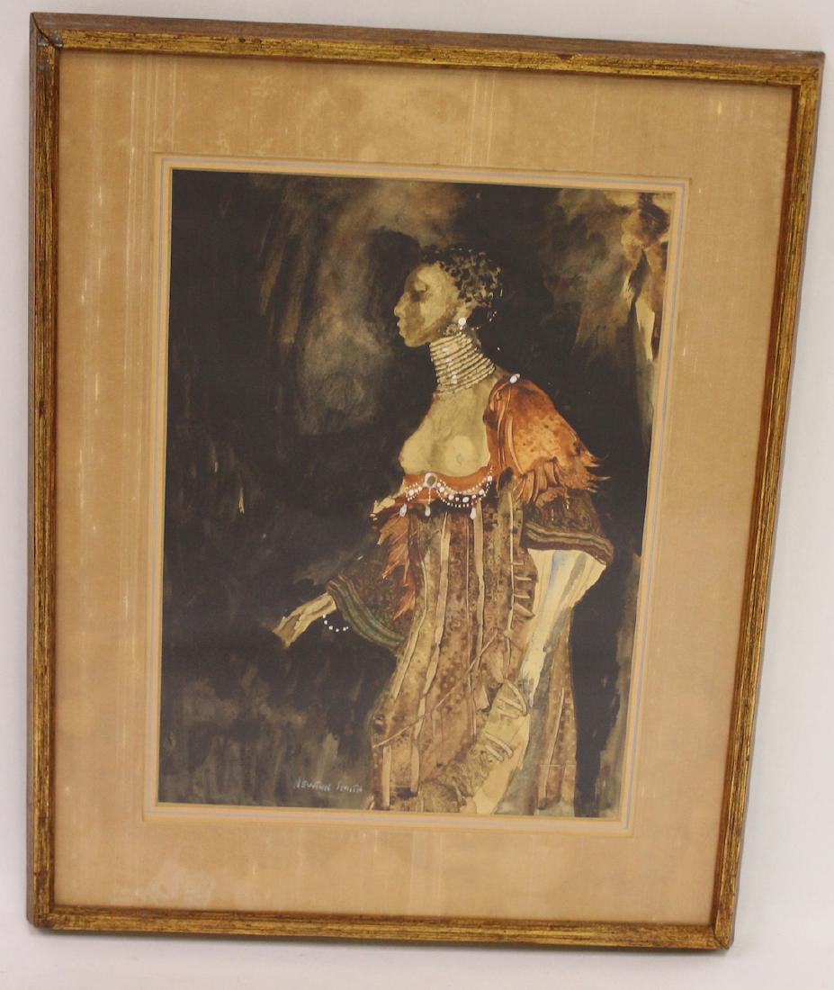 Newton Smith. Watercolor. Signed.: Afriocan woman sgd. Lower middle Newton Smith gallery framed and matted. 16" x 11"