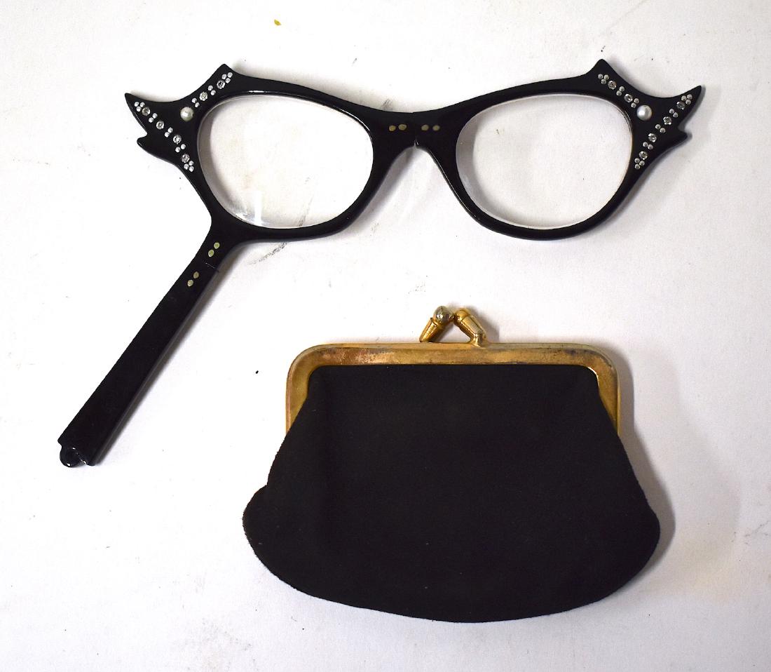 1950's Rhinestone Mounted Opera Eyeglasses: With side handle like a monocle.