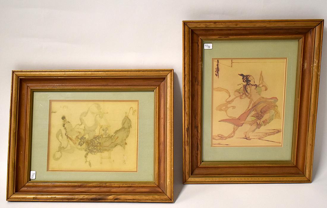 Lord, Elyse Ashe. Watercolors Sgd.Verso (2): Lord, Elyse Ashe. (English, 1900-1971)). Asian-themed watercolor drawings, "My Dress" and "The Dance", watercolor and ink on paper, both signed verso, beautifully framed. Noted illustrator with 33 auc