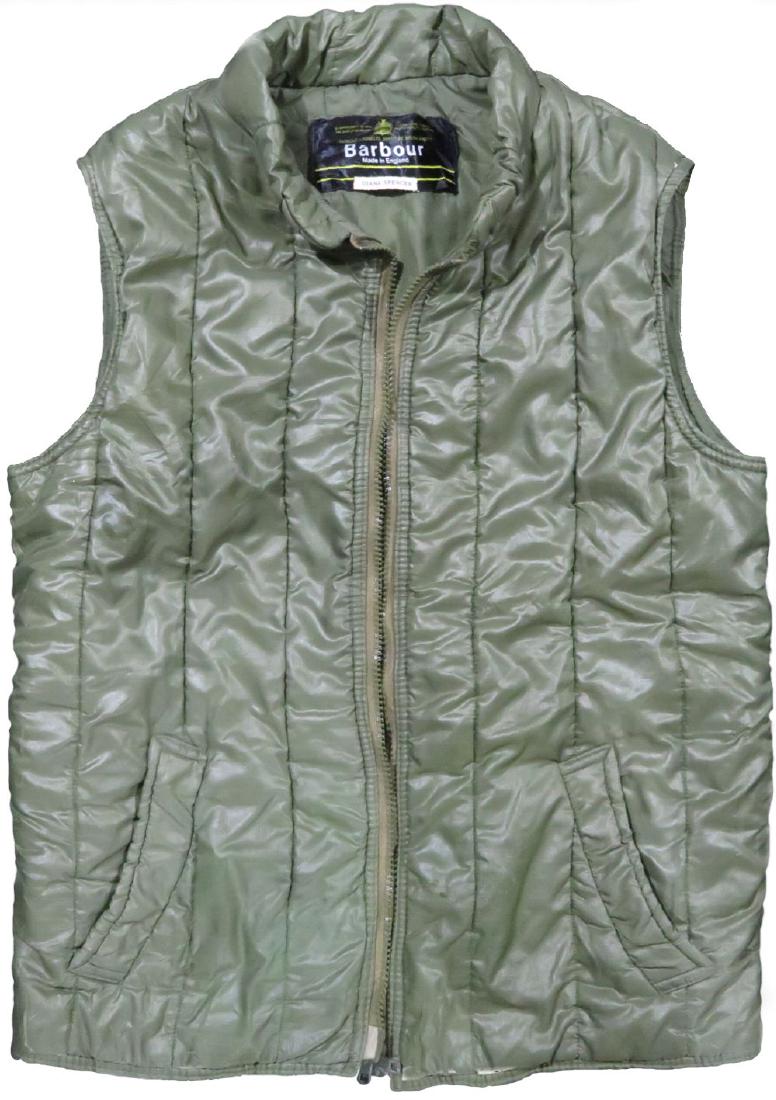 Princess Diana Personally Owned Barbour Vest: Princess Diana personal Barbour vest, labelled with her personal name, "Diana Spencer". It looks to be a well worn puff vest. This earthy-green Barbour vest was given to a staff member in the 1980's a