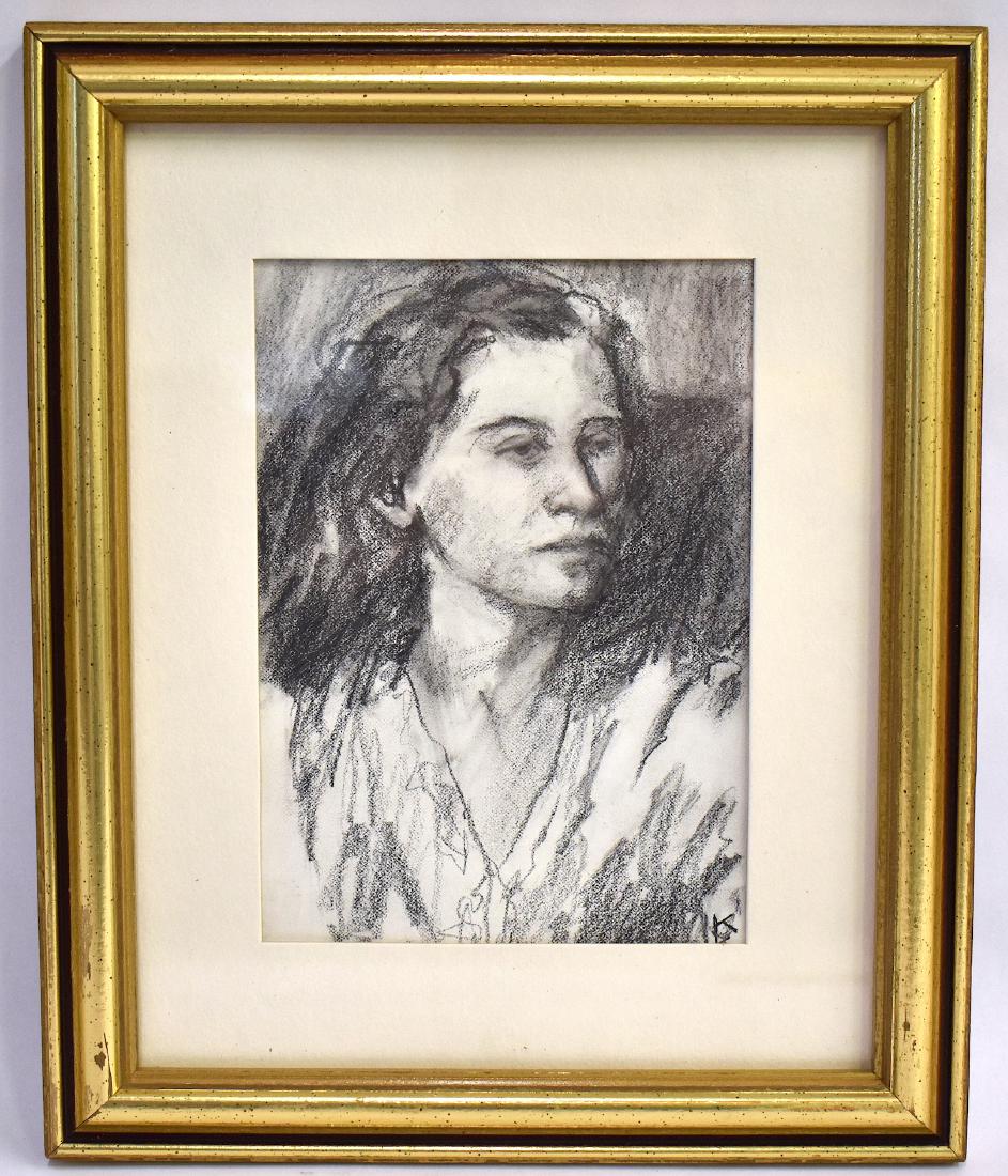 Charcoal Drawing. Portrait of a Woman Sgd. K. (1 of 4)