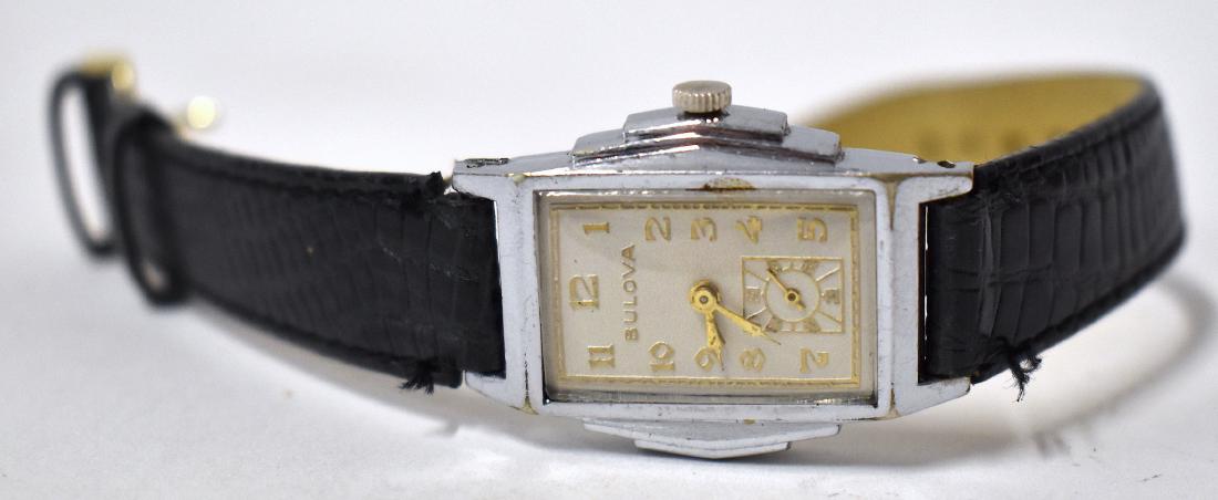 Art Deco 10K RG Bulova Wristwatch: 10 K Rolled Gold Tiered Sides.