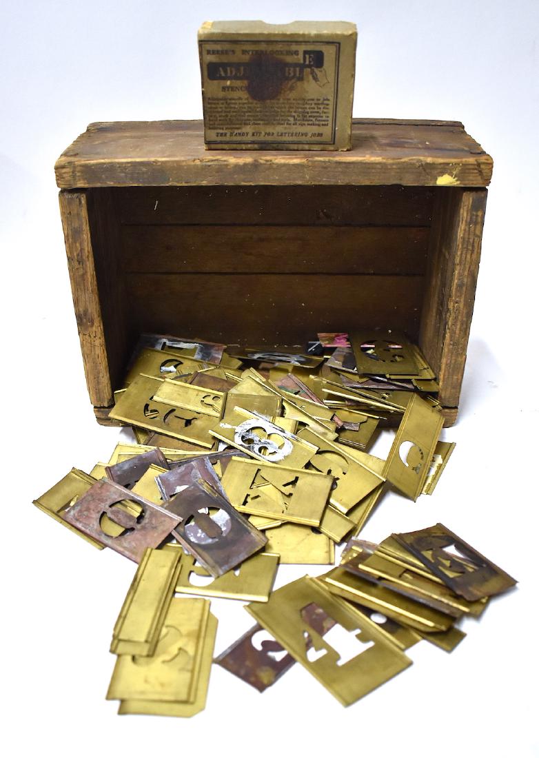 Reese's Interlocking Brass Stencils W/ Wood Box (100) (1 of 2)