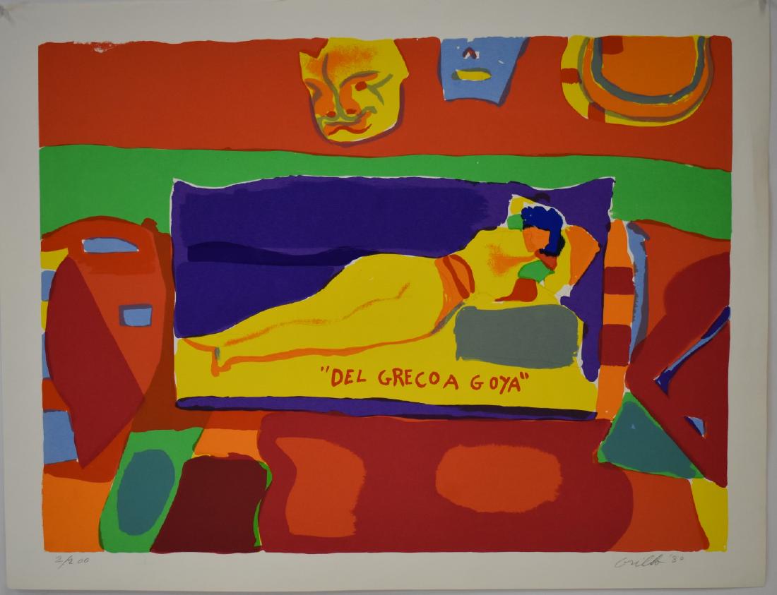 John Grillo; 20thC. Lithograph - Del Greco A Goya: John Grillo(b.1917) color lithograph. Del Greco A Goya, 1980. Pencil signed, dated '80 and numbered 2/200; Image size: 22.25in. X 29.75in. Overall size: 25.75in. X 33.25in. Stamped Old Pueblo Art Publ