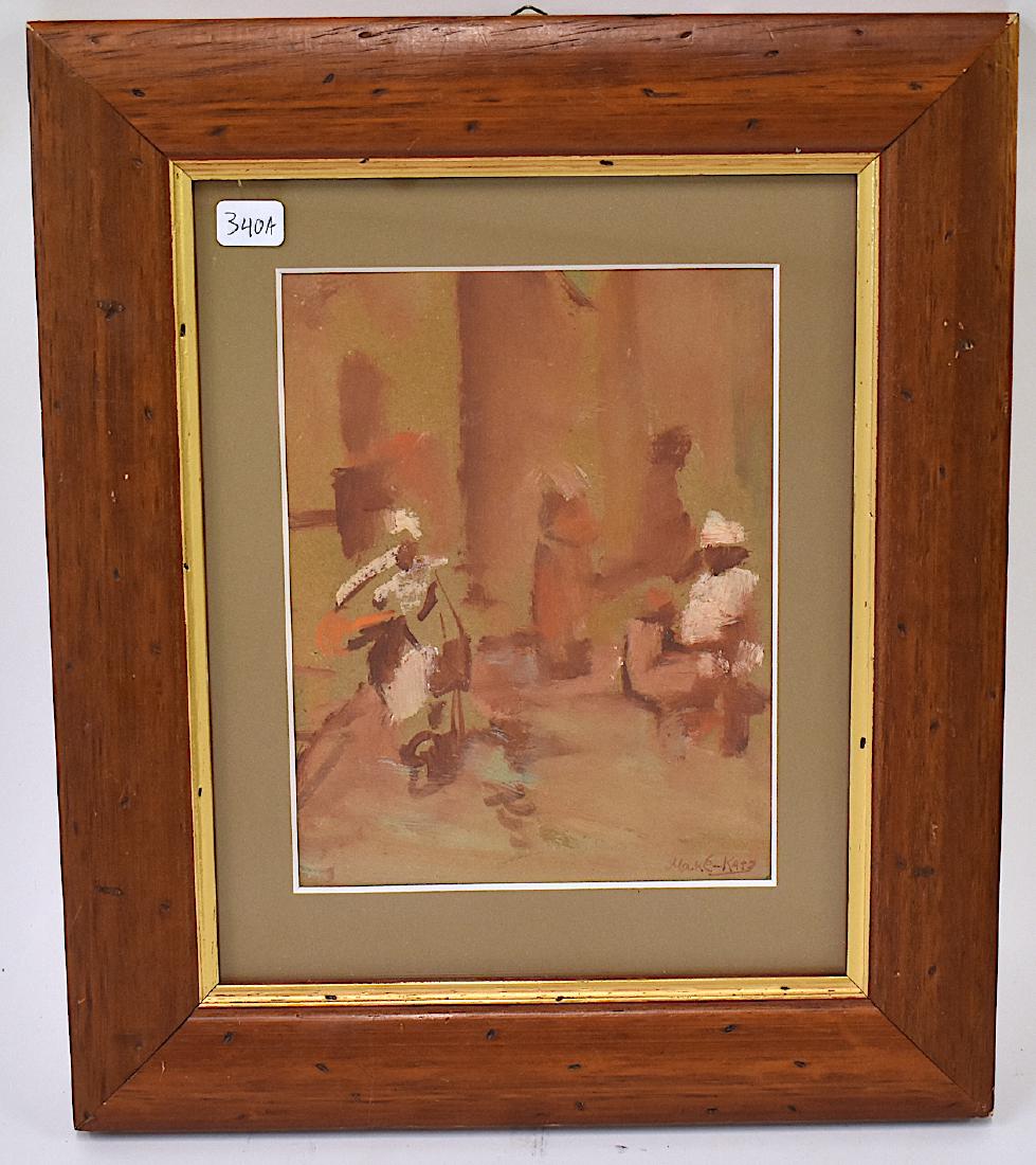 Mane-Katz, Emanuel. Oil. "Arabian Market" Signed.: (French, 1894-1962). Oil on paper. Nicely framed. Listed Artist with 210 auction results.