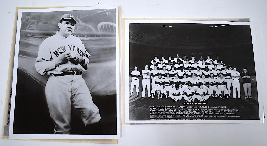 Babe Ruth NY Yankee Photo & Neg. 1982 Team Photo w/Neg: Babe Ruth New York Yankee Photograph and the negative from which it was made and a 1982 New York Yankee Team Photo and the negative from which it was made. Four items in the lot. 8 x 10