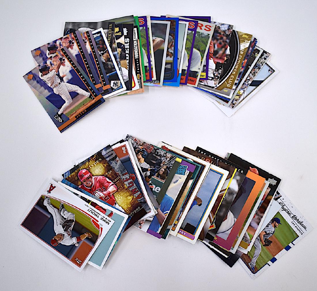 Lot of Baseball Rookie Cards inc. Jeter, Griffey Jr.,: Included in the lot is Jeter, Griffey Jr., Mike Trout, Judge, Kershaw, Scherzer, Ohtani, Stanton, Bagwell plus minor league cards . Approx. 70 cards in the lot.