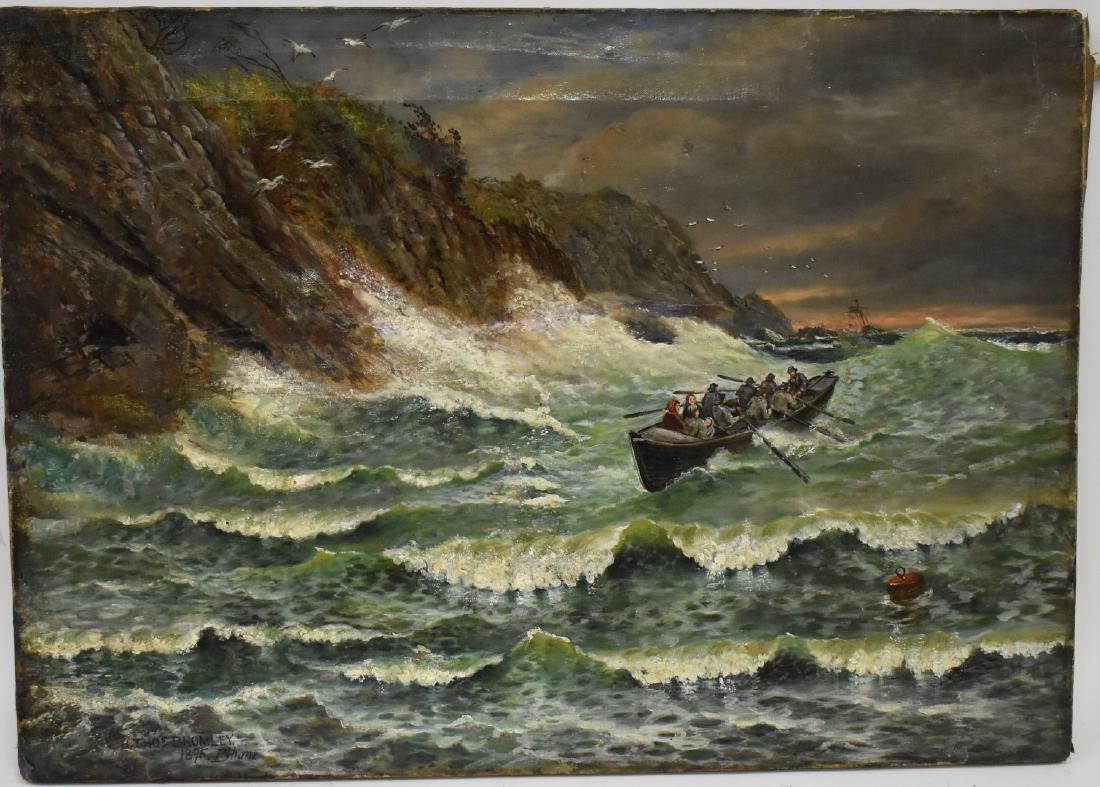 Henry Thomas Bromley; English Oil - Rough Seas Signed: Oil on canvas. Rough Seas. Signed, inscribed B'ham and dated 1895; 20.5in. X 28.75in.