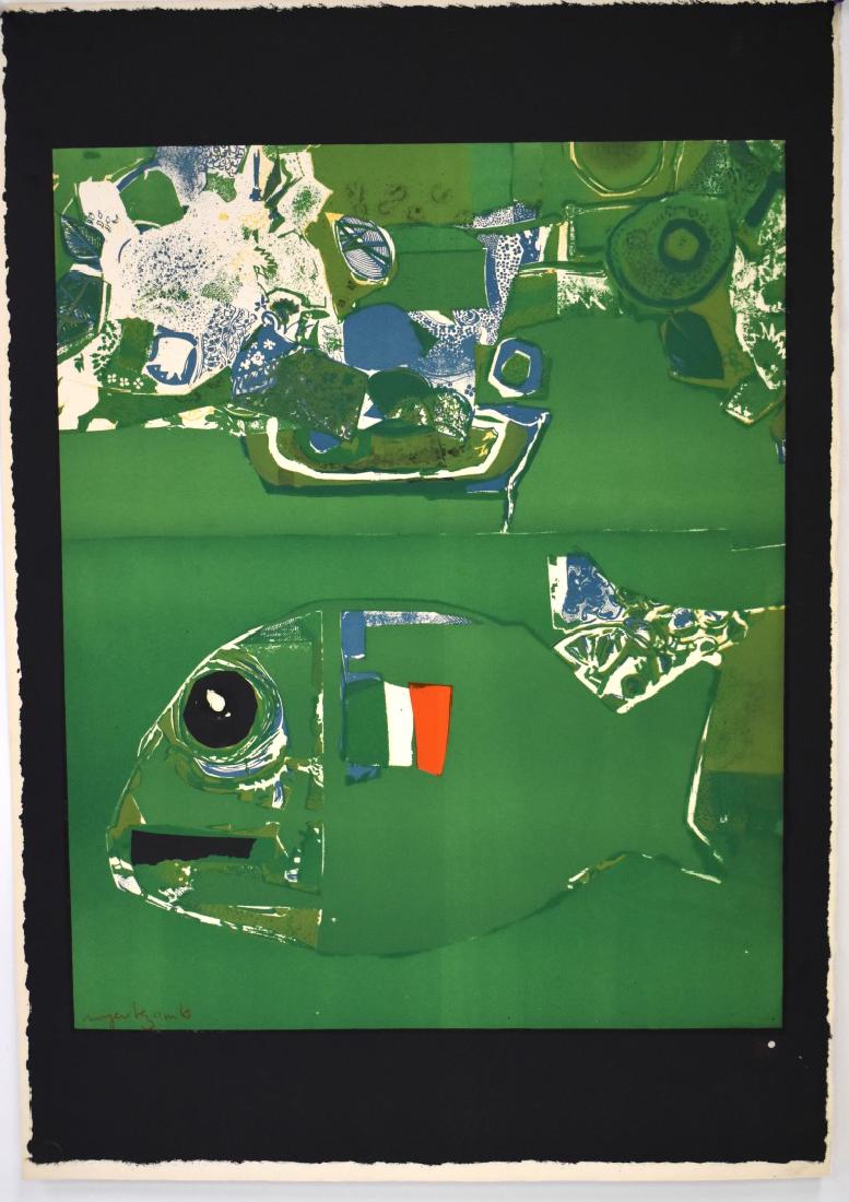 Roger Bezombes; 20thC. Lithograph - Poisson Verte: Roger Bezombes(1913-1994) color lithograph. Poisson Verte. Pencil signed and numbered 66/150; Image size: 28in. X 19.5in. Overall size: 28.75in. X 20in.