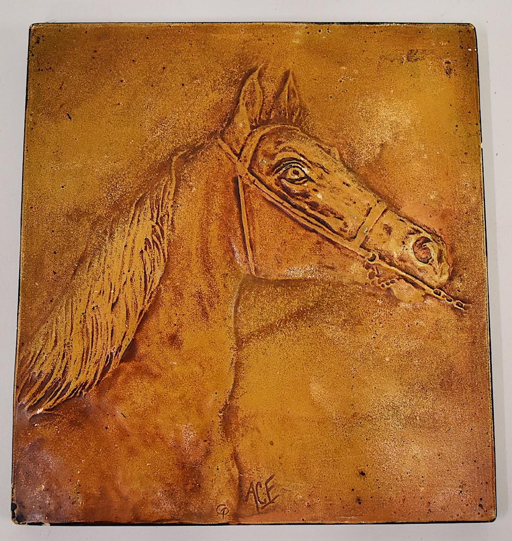 Horse Tile Sgd. ACF: Marked at the back Alice Cranston F (indiscernible) * x 8"
