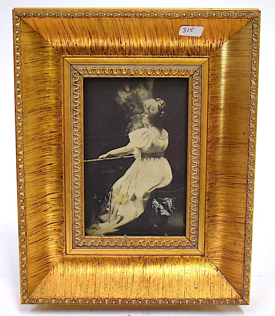Turn of the Century Photograph of a Woman: Playing the piano. Gilded framed. Easel Back. 4 x 6 Photo. 10 x 8