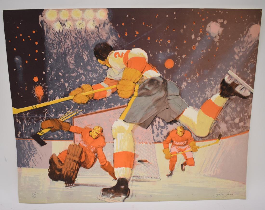 Twelve(12) Miscellaneous Sports Lithgraphs: Twelve(12) lithographs. Including: NY Yankees, NFL, Terry Bradshaw, US World Cup Skiing, Tennis, Hockey. Various artists. Pencil signed and numbered; 23in. X 26in.(approx. size)