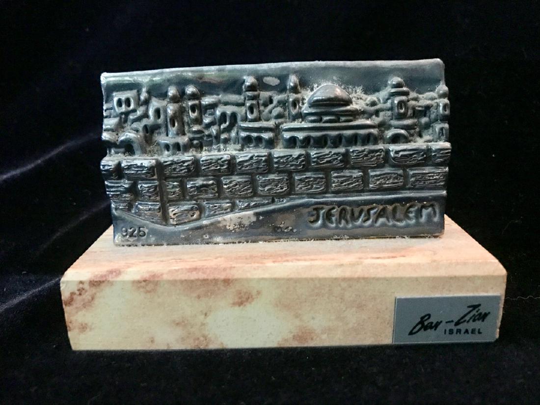 Ben-Zion Sterling Silver Art - Jerusalem: Ben-Zion Sterling Silver Art - Jerusalem brick wall scene. On marble base. 4" x 1-1/2" x 2-3/4" including base.