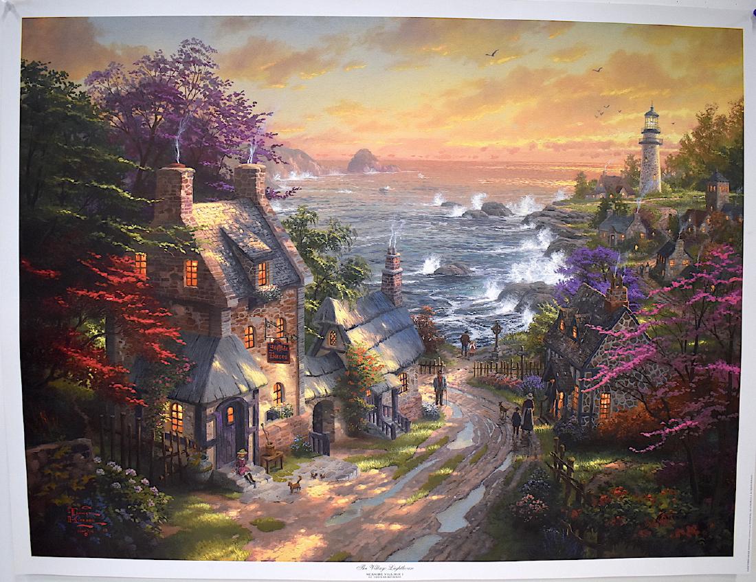 Thomas Kinkade Ltd. Edition Lithograph. Sgd.(2): The Village Lighthouse, Seattle Village. No. 1. Numbered in the plate 611 and 614 /975 SN 2002. Sgd. in the plate. 27" x 35 1/2"