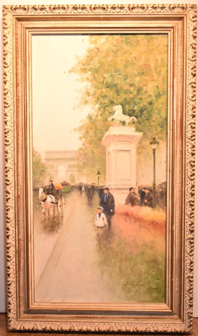 Andre Gisson; 20thC. French/Amer. Oil - Paris Street: Oil on canvas. Champs-Elysées looking toward the Arc de Triomphe. Signed l.r.; 24in. X 12in.