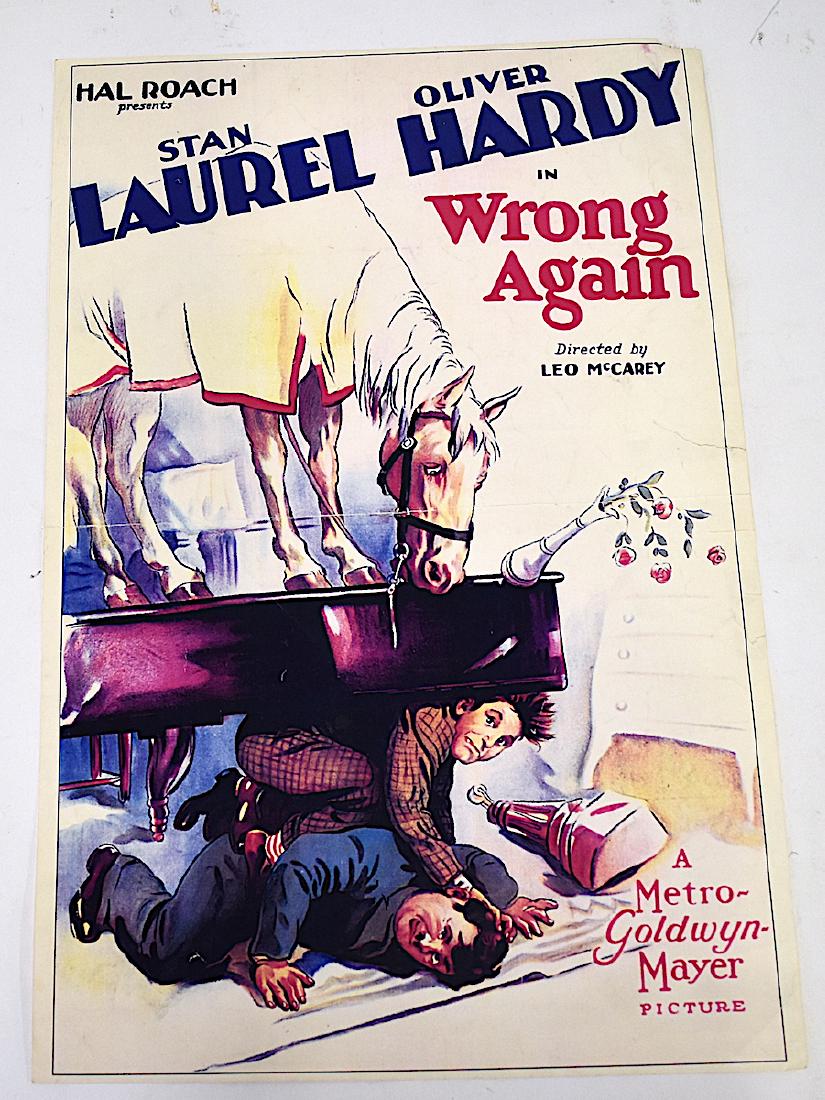 Laurel and Hardy Wrong Again Movie Poster: MGM Hal Roach Presents. 17" x 11 1/4"