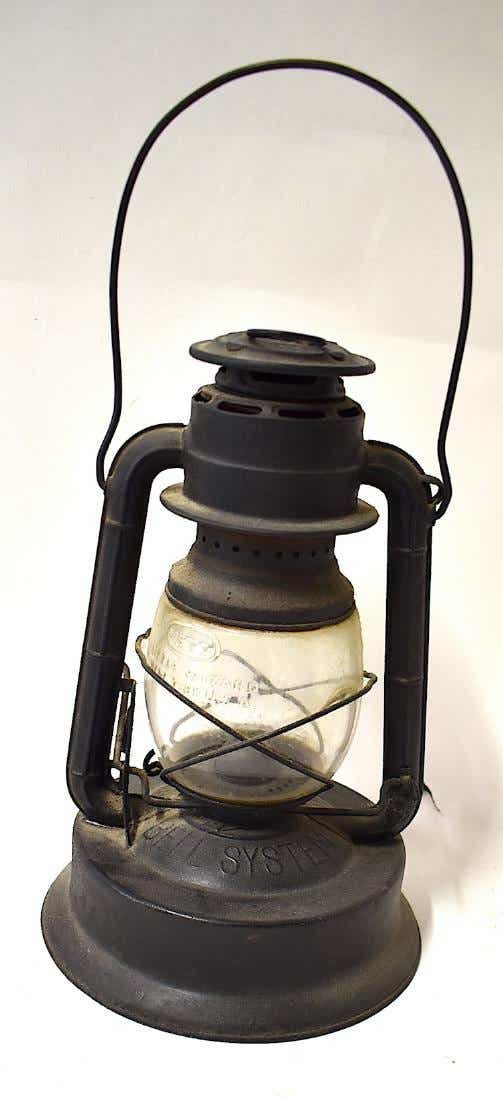 Dietz Little Wizard NY Lantern: Dietz Bell System Lantern. Globe marked Dietz Little Wizard NY USAvon Front and marked LOC-NOB PATD 3-10-14 2-18-18 H2. 11.5" H. 16" H to top of handle.
