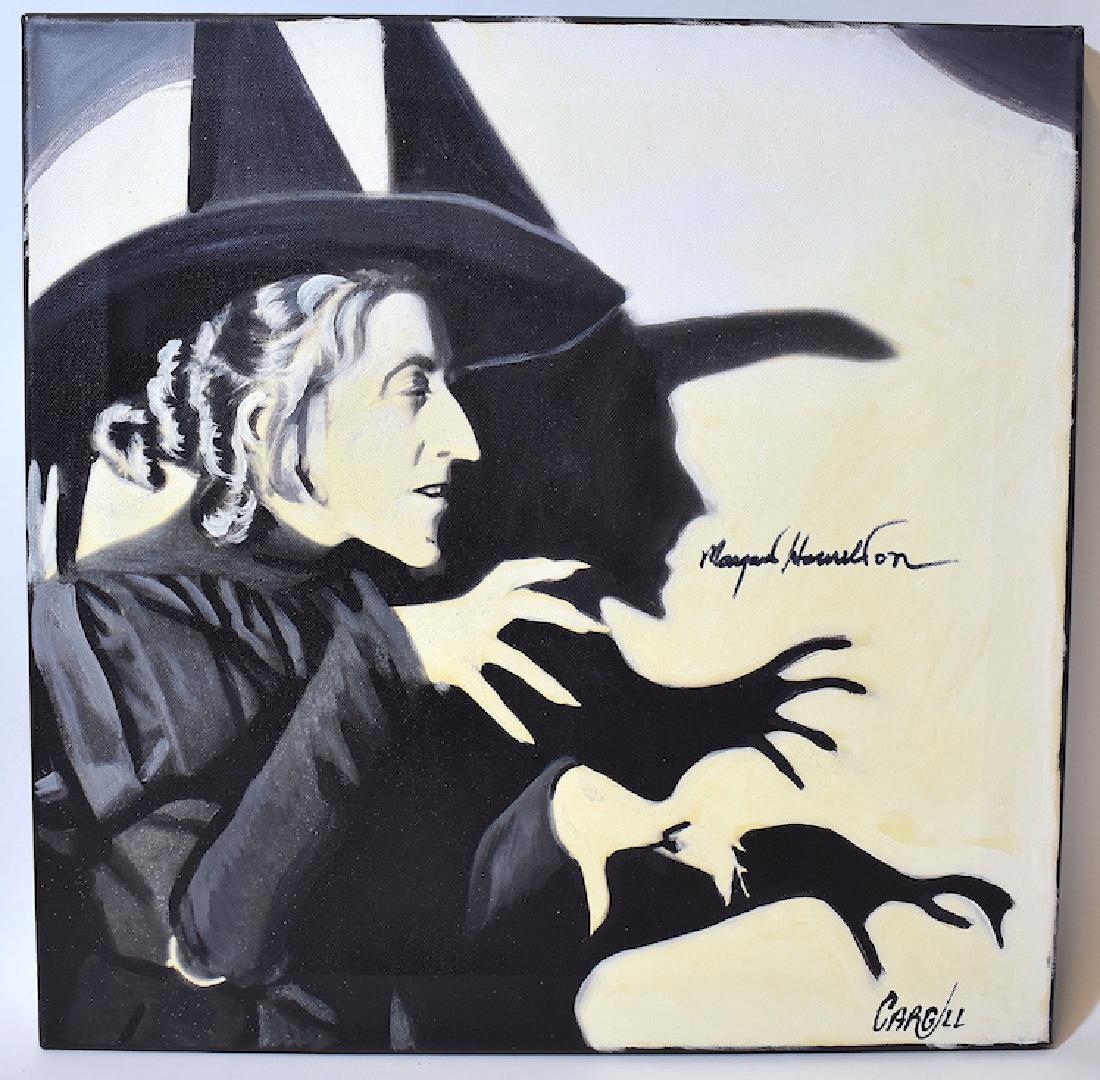 Cargill. Painting of Margaret Hamilton. Sgd.: Cargill. Painting, oil on canvas, of Margaret Hamilton. Witch of the Wizard of Oz. Signed Lower Right and signed by Margaret Hamilton at the middle, at the request of the artist.With COA from Cargill 