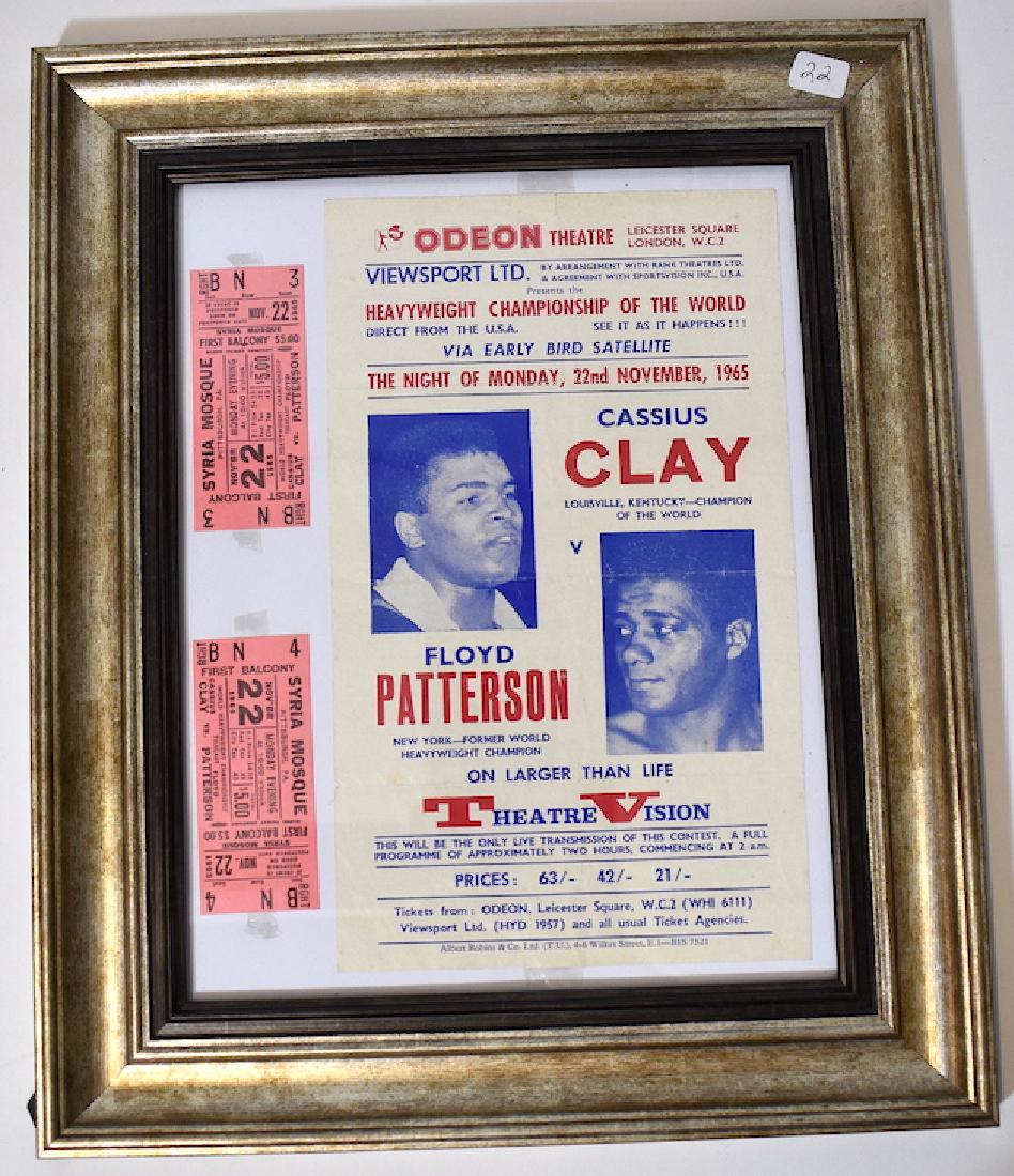 Cassius Clay Floyd Patterson Boxing Flyer . Framed.: Original Odeon Theatre Vision. '65 14 1/4"H. x 12"W.