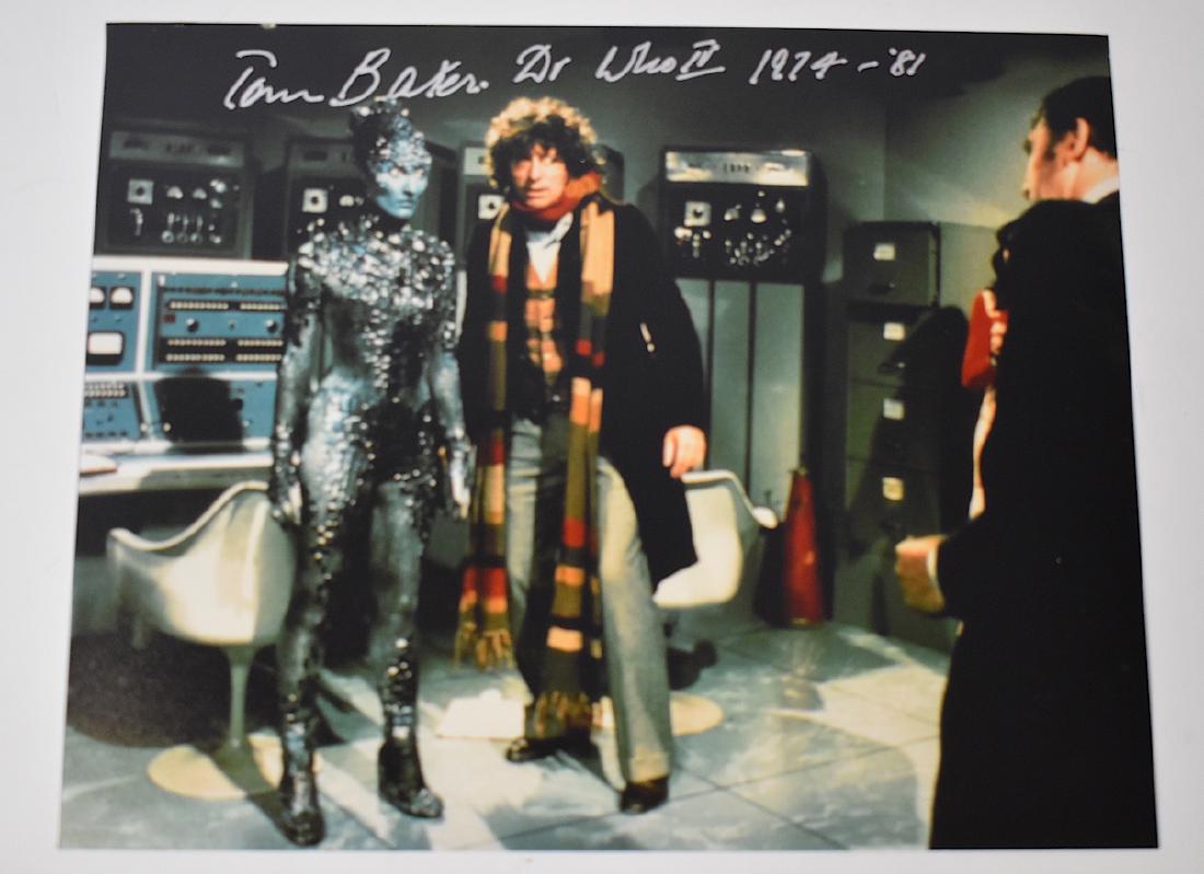 Tom Baker Autographed Photograph, Dr. Who: Tom Baker is depicted in this photo as the fourth Doctor in the sci-fi tv show, Dr. Who. Comes with certificate of authenticity. Good condition. 8 x 10